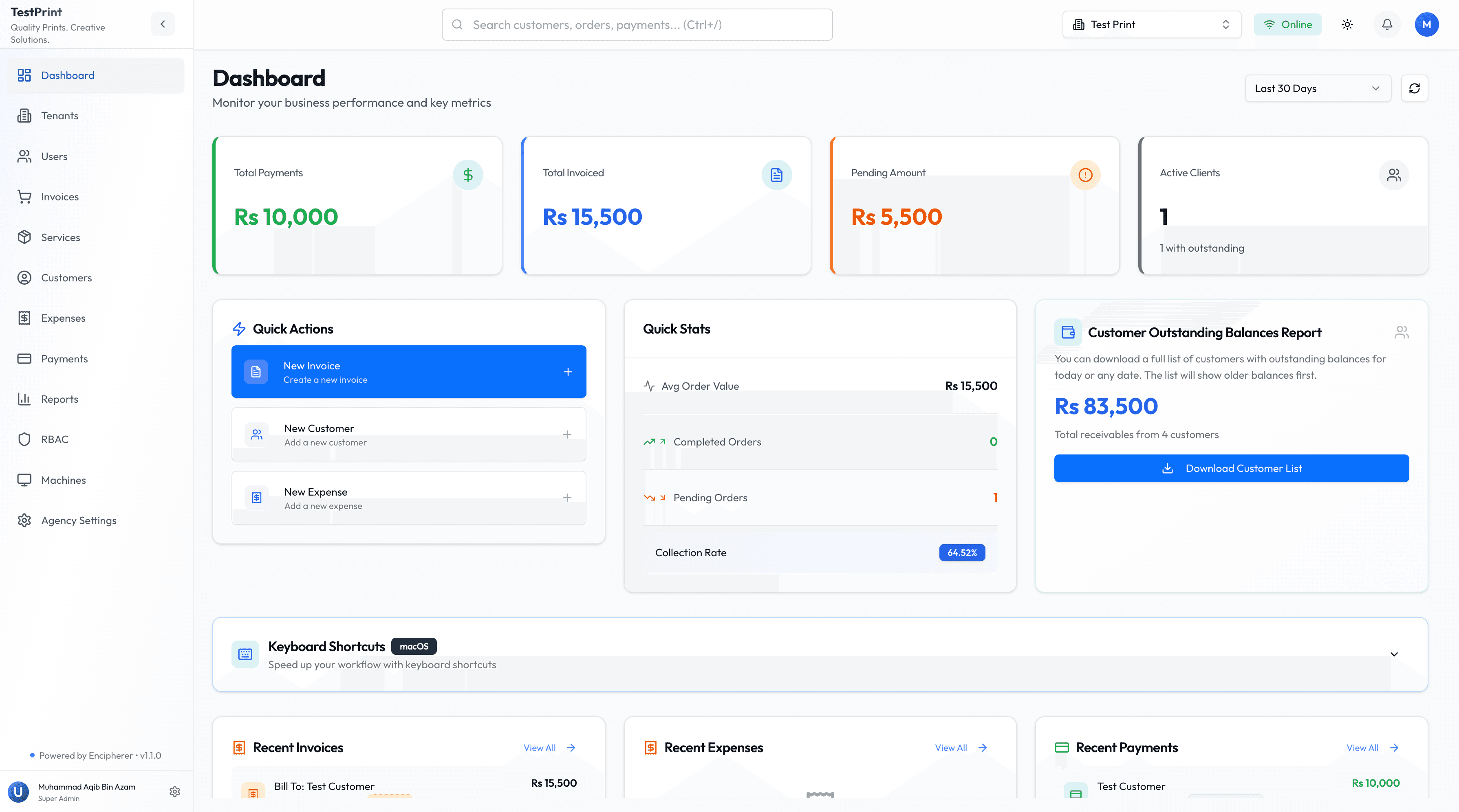 PrintLedger dashboard preview