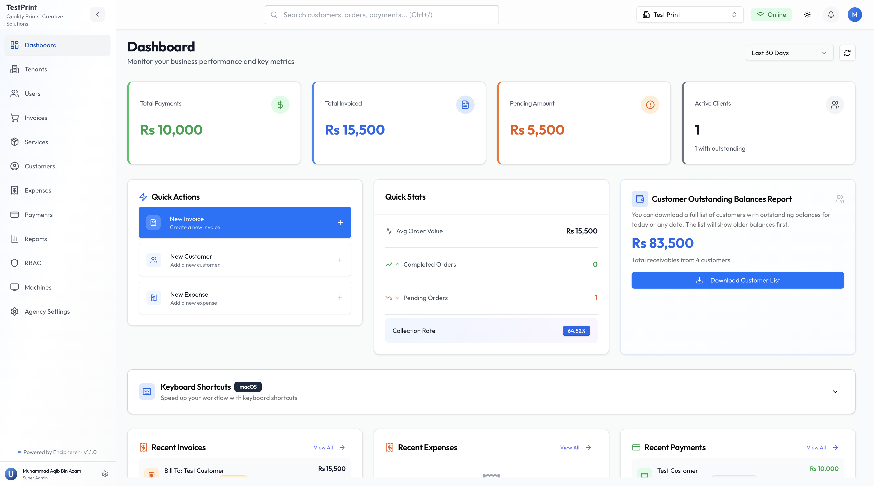 PrintLedger dashboard preview